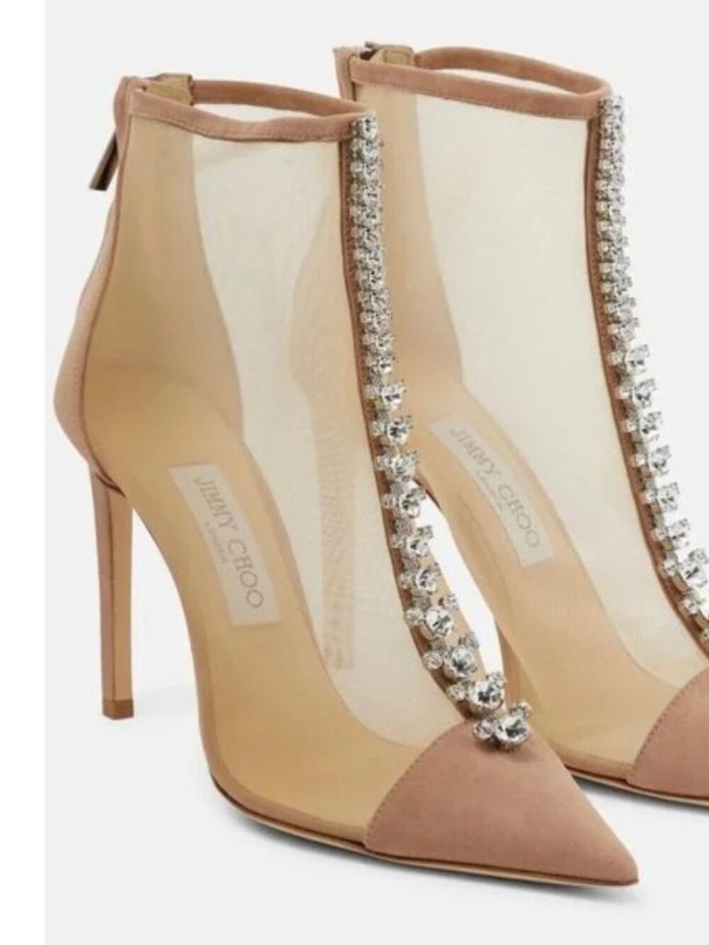 New Jimmy Choo Tan Glitter Bing Crystal Embellished Mesh Bootie Size 39.5